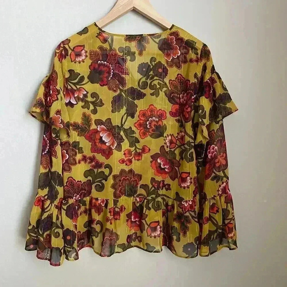 Loft Floral Tie Neck Ruffle Blouse Size XS - Picture 10 of 12